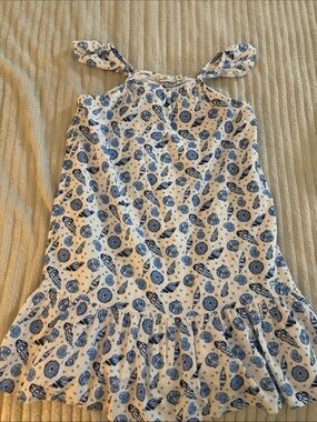 Vineyard Vines White and Blue Shell Print Tie-Shoulder Sundress